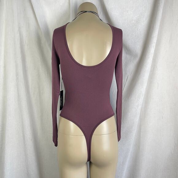 Forever 21 Sculpt Butter Seamless Thong Bodysuit V Neck Long Sleeve Purple NWT S - Picture 5 of 16